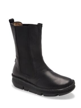 On Foot Wedge Chelsea Boots Black Leather Chunky Sole Comfort 42 11